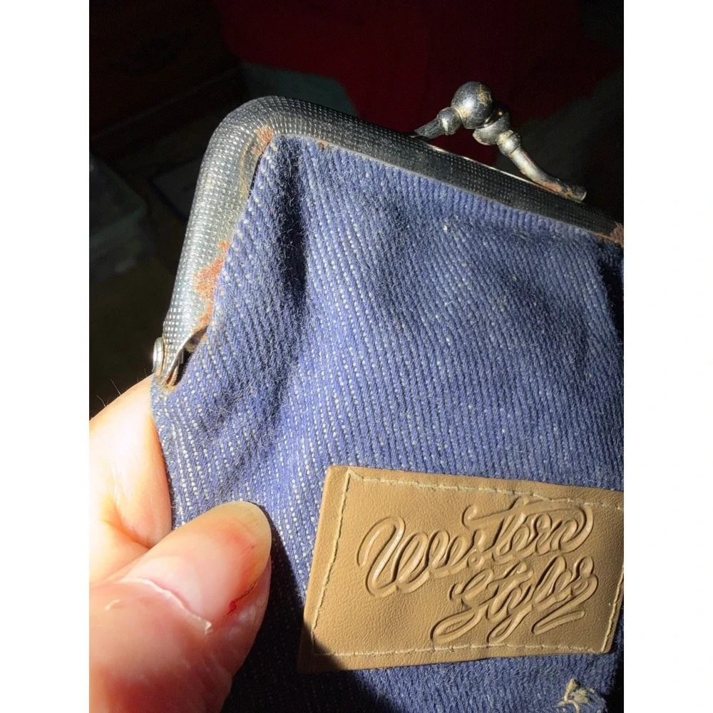 Western Style Blue Denim Kiss Lock Pouch Glasses Case Vintage Americana Pocket